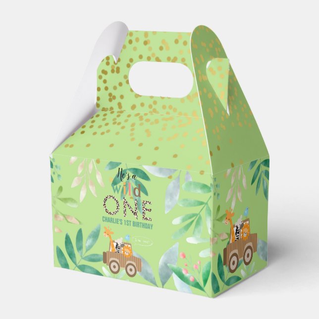 Wild One Jungle Safari Animals Birthday Thank You  Favor Box (Front Side)