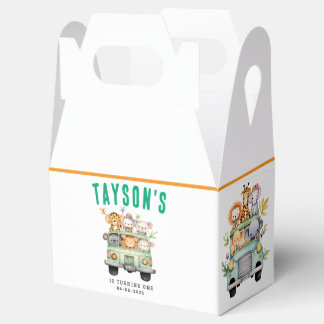 Wild One Jungle Safari Animals Boy 1st Birthday Favor Box