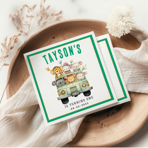 Wild One Jungle Safari Animals Boy 1st Birthday Napkin