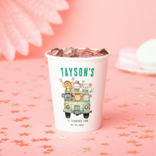Wild One Jungle Safari Animals Boy 1st Birthday Paper Cups