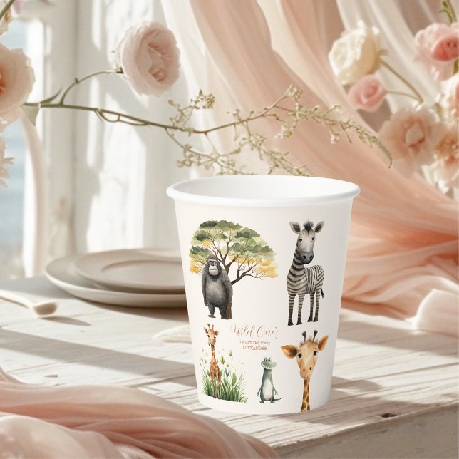 Wild One Jungle Safari Animals Boy 1st Birthday Paper Cups (Creator Uploaded)