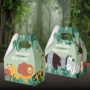 Wild One Jungle Safari Animals First Birthday Favor Box