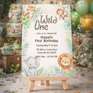 Wild One Jungle Safari Animals First Birthday  Invitation