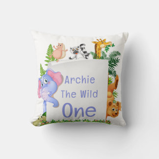 Wild One Jungle Safari Baby 1st Birthday Cute Baby Throw Pillow
