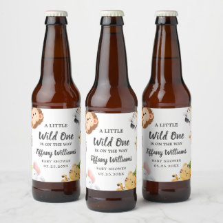 Wild One Jungle Safari Baby Shower Party Beer Bottle Label