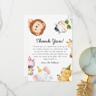 Wild One Jungle Safari Baby Shower Party Thank You Card