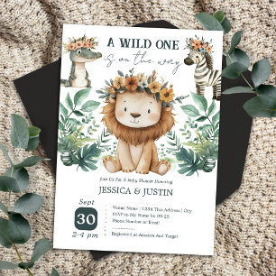 Wild One jungle Safari baby shower watercolor boho Invitation