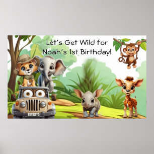 Wild One Jungle Safari Birthday Banner – 1st Birth Poster