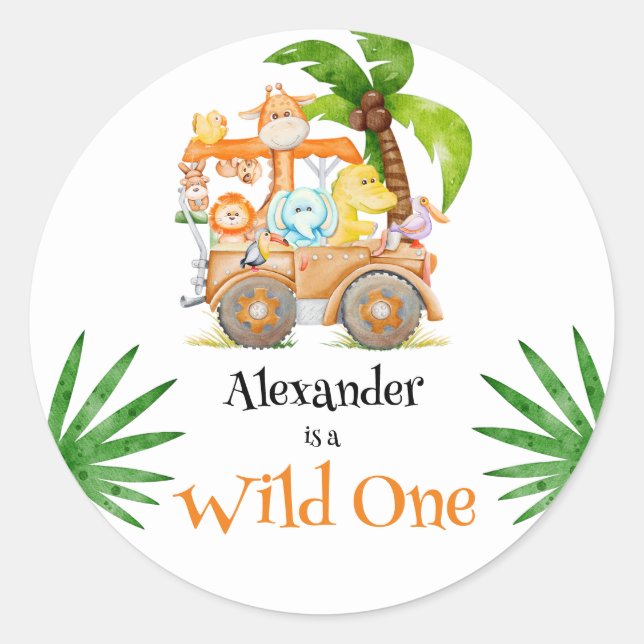 Wild One Jungle Safari Birthday Classic Round Sticker (Front)