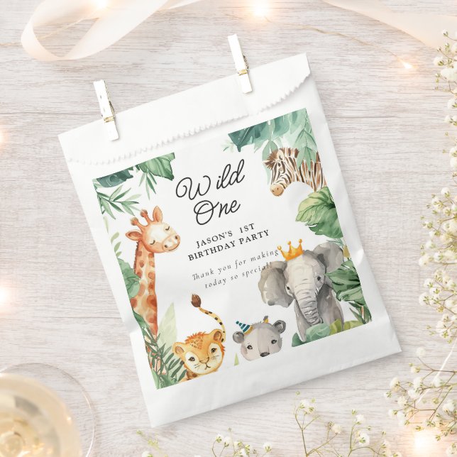 Wild One Jungle Safari Birthday Favour Bag (Clipped)