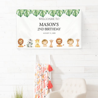 Wild One Jungle Safari Birthday for Boys Banner