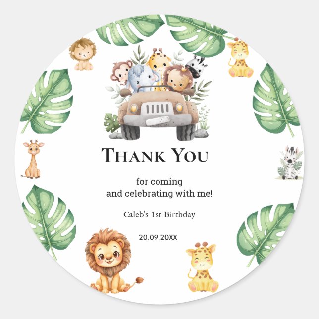 Wild One Jungle Safari Birthday for Boys Classic Round Sticker (Front)