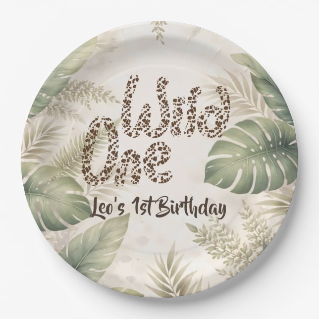 Wild One Jungle Safari Boy First Paper Plate (Front)