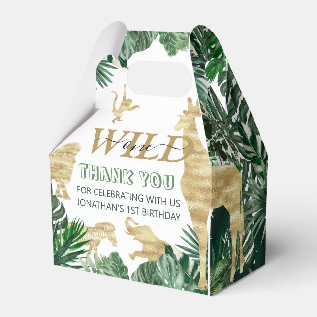 Wild One Jungle Safari Themed 1st Birthday Party Favor Box (Front Side)