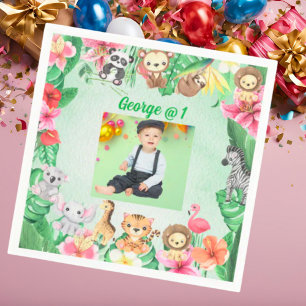 Wild One Jungle Safari Themed 1st Birthday Party Napkin