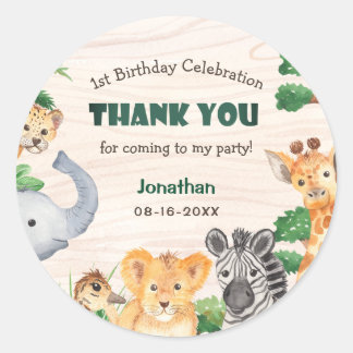 Wild One Jungle Safari Wood Texture Fun Birthday Classic Round Sticker