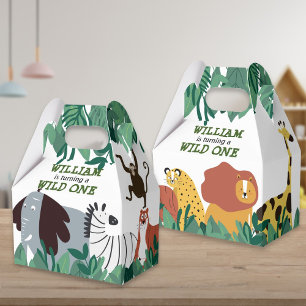 Wild One Jungle Safari Zoo First Birthday Favor Box