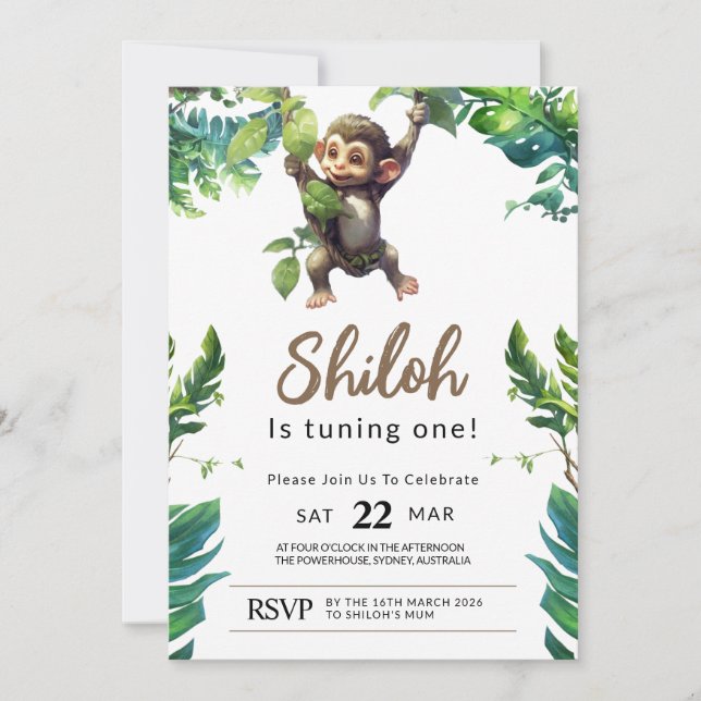Wild One Jungle Singe First Birthday Invitation (Devant)