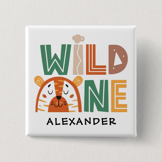 Wild One Jungle Theme 1st Birthday 2 Inch Square Button (Front)