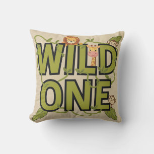 Wild One Jungle Theme Birthday Design Throw Pillow