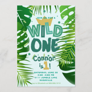 Wild One Jungle Theme Boys First Birthday Invitation