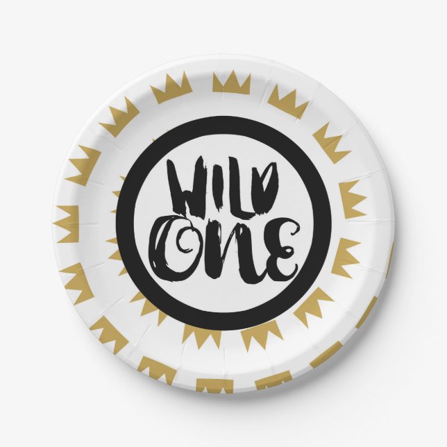 Wild One King of Things Crown 1st Birthday Party Paper Plate (Front)