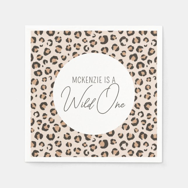 Wild One Leopard Print 1st Birthday Napkin (Front)