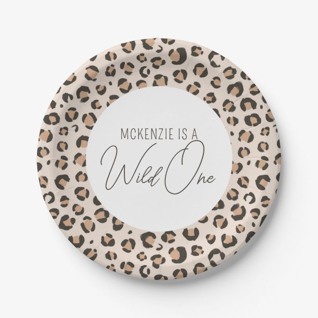 Wild One Leopard Print 1st Birthday Paper Plate (Front)