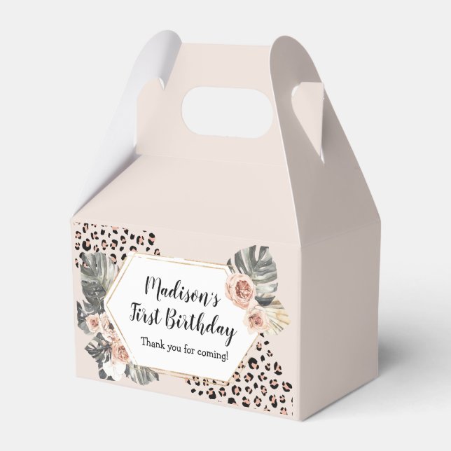 Wild One Leopard Print Birthday Party Favour Box (Front Side)
