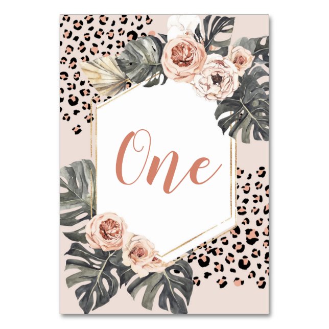 Wild One Leopard Print Girl Birthday Table Number (Front)