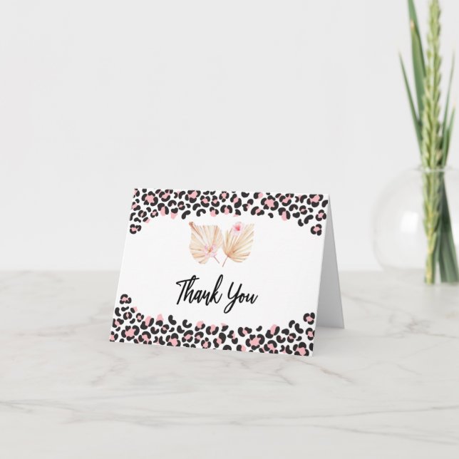 Wild One Leopard Print Pink Gold Birthday Thank You Card (Front)