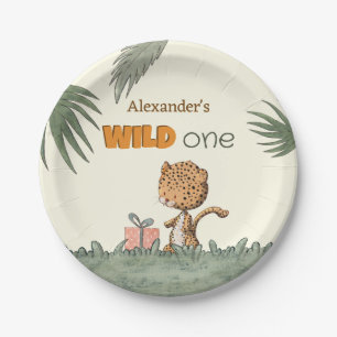 Wild One Leopard Safari 1st Birthday Paper Plate