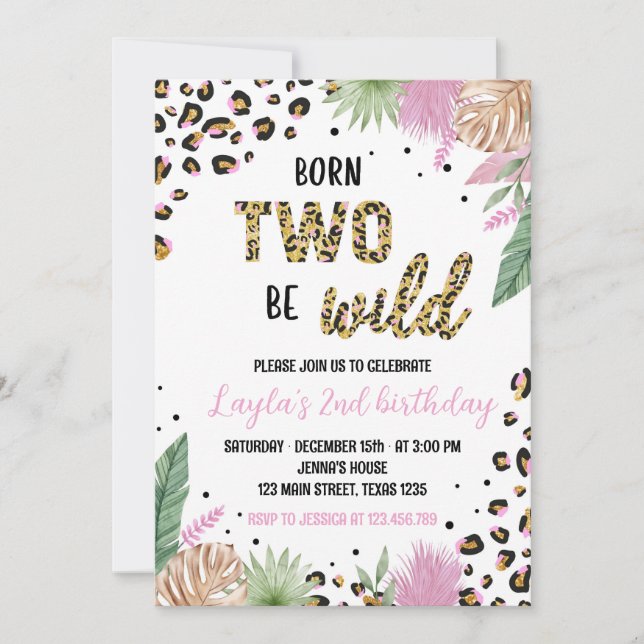 Wild One Leopard Safari 2st Birthday Invitation (Front)