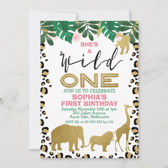 Wild One Leopard Skin First Birthday Invitation (Front)