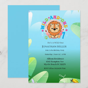 Wild One Lion 1st  Birthday Party  Invitation