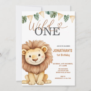  Wild One Lion 1st Birthday Party Invitation
