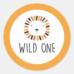 Wild one Lion first birthday Paper Plates Classic Round Sticker