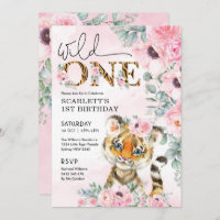 Wild One Little Tiger 1st Birthday Pink Floral