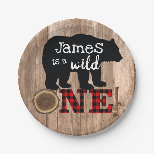 Wild One Lumberjack Bear Party Plates Birthday (Front)