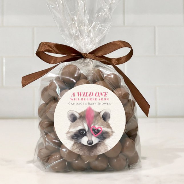 Wild One Mohawk Raccoon Baby Shower Classic Round Sticker (Creator Uploaded)