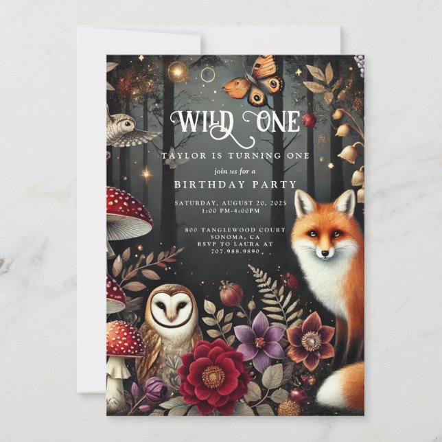Wild One Mushroom Woodland Animal Boy 1st Birthday Invitation (Front)