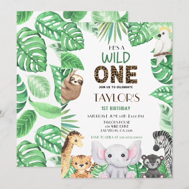 Wild One Neutral Celebration- Safari Adventure! Invitation (Front/Back)