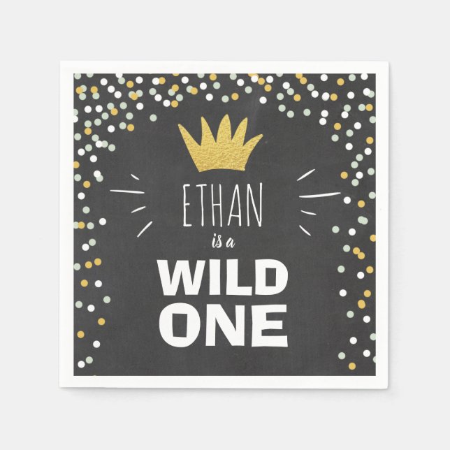 Wild one Paper Napkin Gold Crown First birthday (Front)