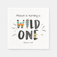 Wild one Paper Napkin Tribal Boy Birthday Feathers