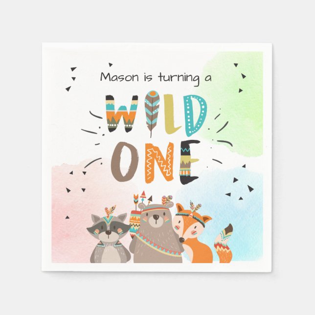 Wild one Paper Napkin Tribal Woodland Animals Boy (Front)
