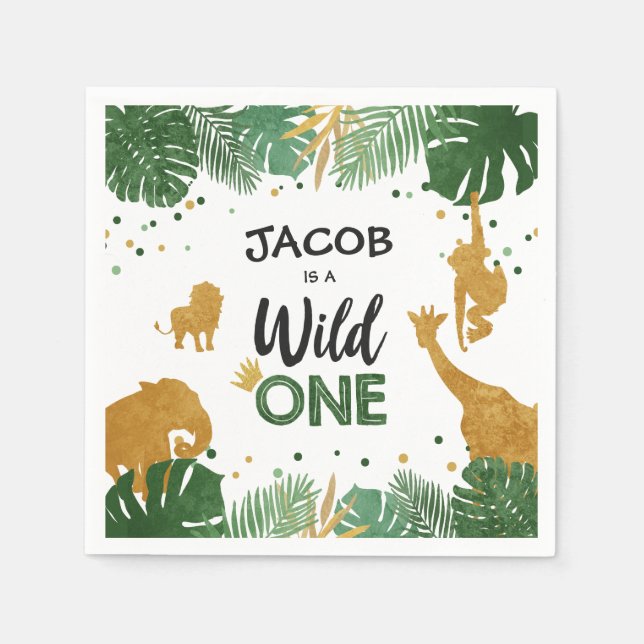 Wild One Paper Napkins Zoo Wild Jungle Animals (Front)