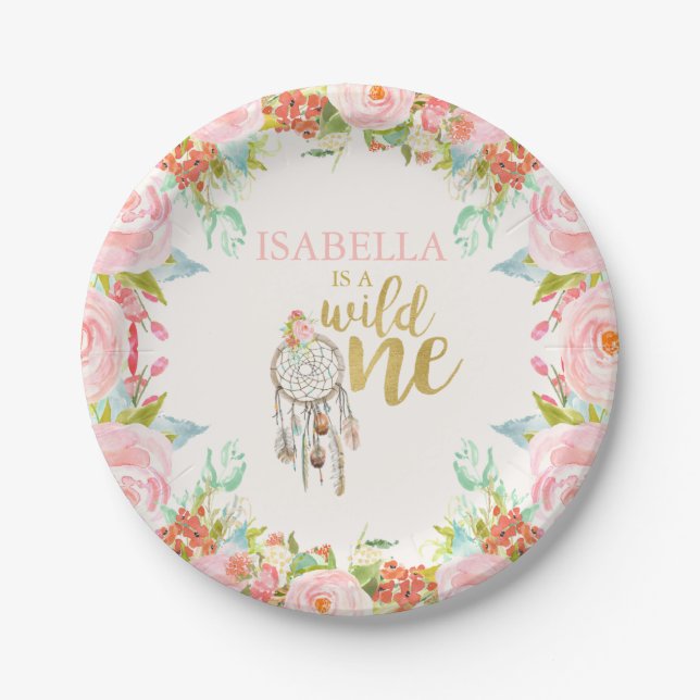 Wild One Paper Plate 7" Boho Dreamcatcher Party (Front)
