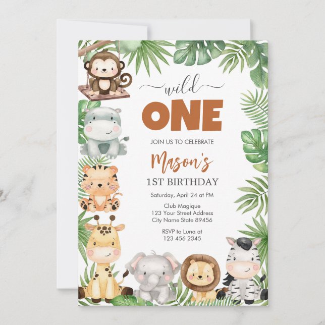 Wild One Party Animals Kids 1st Birthday Invitation (Front)