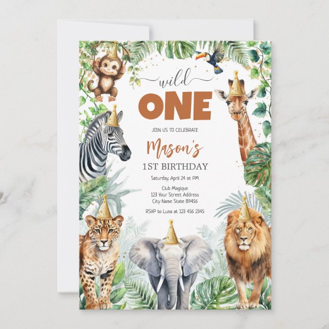 Wild One Party Animals Kids 1st Birthday Invitation (Front)