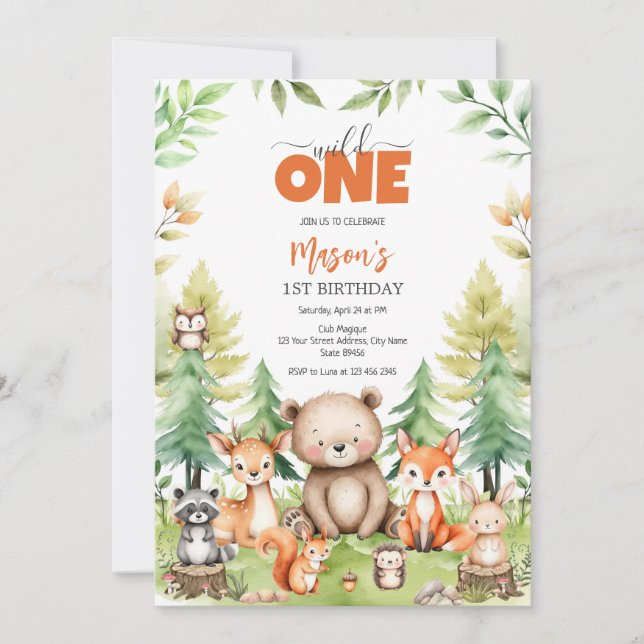 Wild One Party Animals Kids 1st Birthday Invitation (Front)